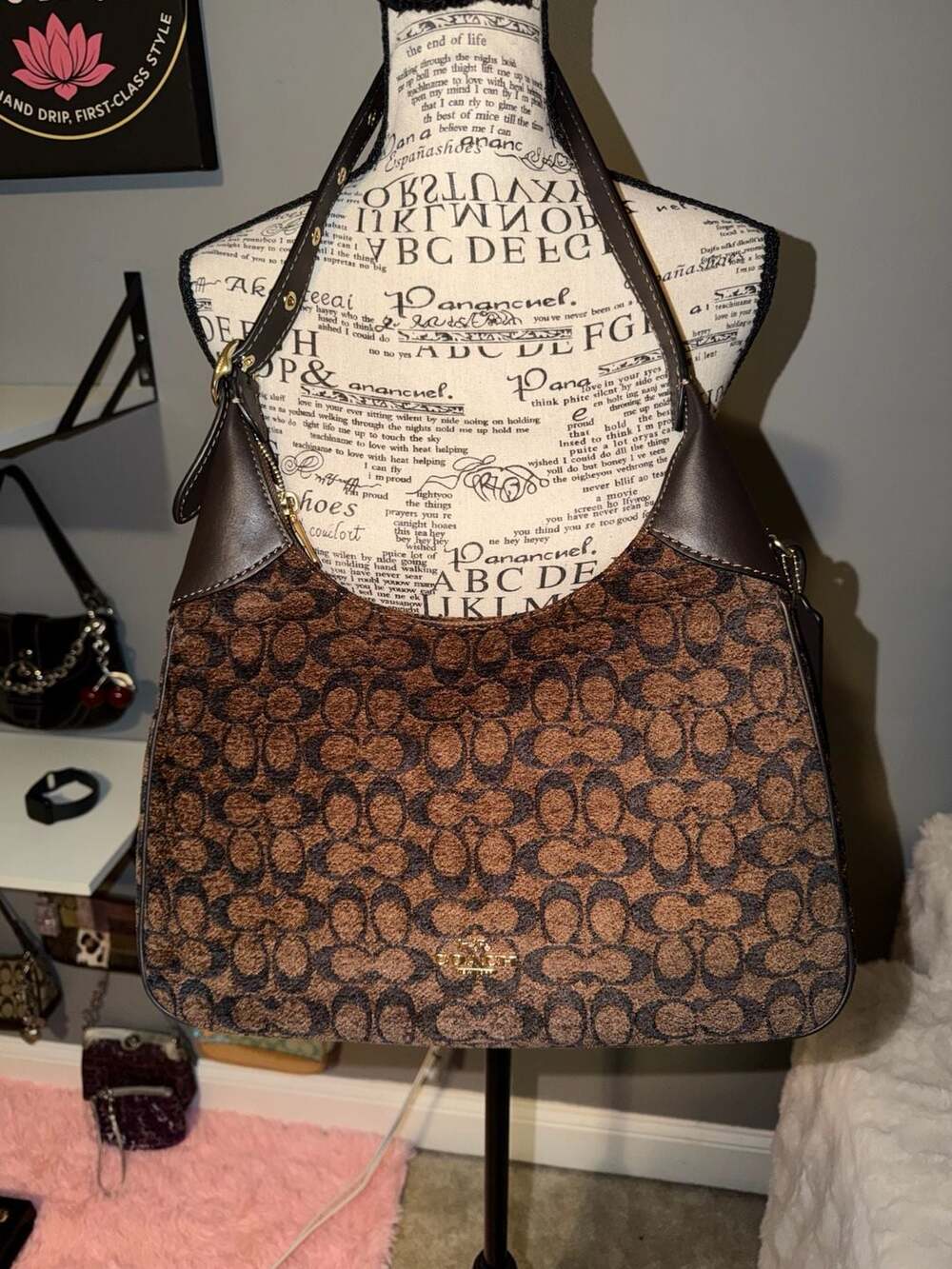 Coach Signature Brown Monogram Jacquard Hobo Shoulder Bag